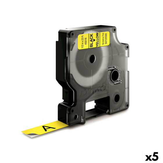 Ламинированная лента для фломастеров Dymo D1 45018 12 mm LabelManager™ Жёлтый Чёрный (5 штук)