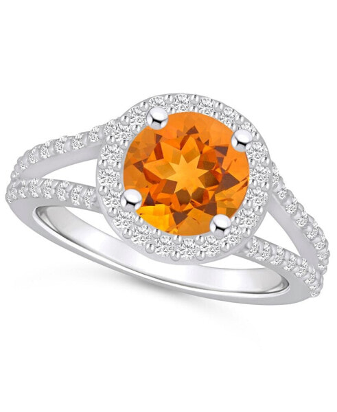 Citrine (1-3/4 ct. t.w.) and Diamond (1/2 ct. t.w.) Halo Ring in 14K White Gold