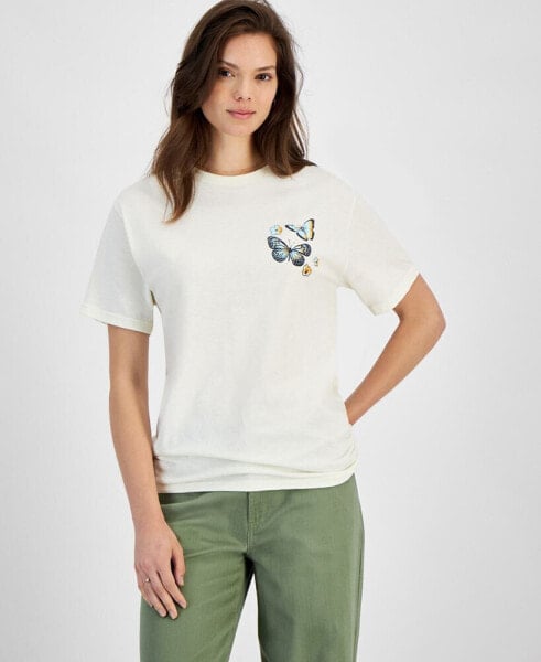 Juniors' Butterfly Graphic Cotton Crewneck T-Shirt