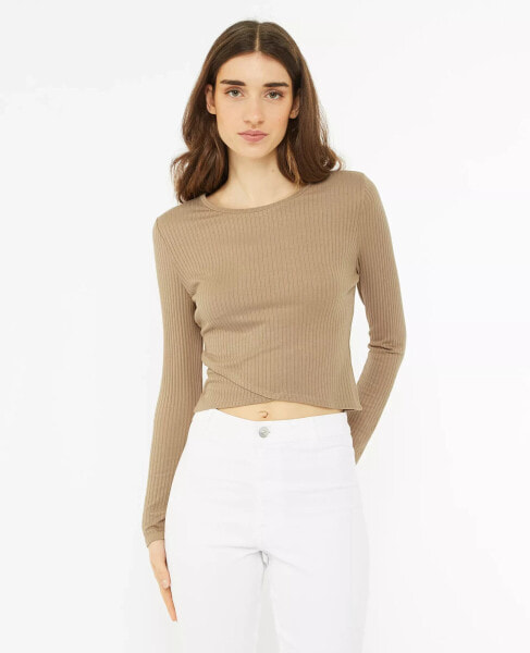 Pimkie ribbed wrap seam detail top in taupe