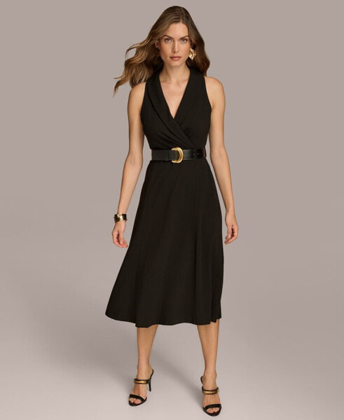 Donna Karan Women's Belted Sleeveless A-Line Dress