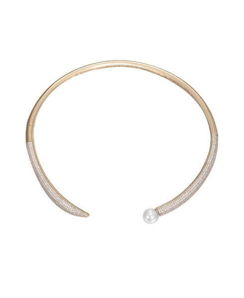 Pave X Imitation Pearl Open Collar Choker Necklace