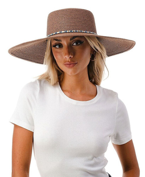 Women's Straw Hat with Glass Beaded Trim