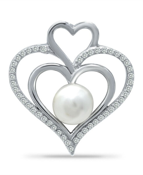 Macy's imitation Pearl and Cubic Zirconia Pave Triple Heart Slide Pendant on in Silver Plate 18"