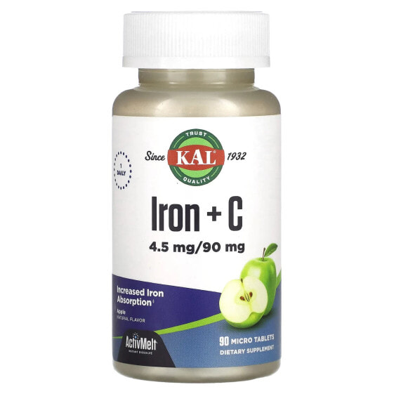 Витамины и минералы железо KAL Iron + C, 90 микротаблеток