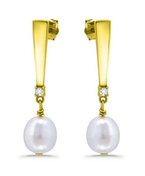 White Cultured Pearl Polish Graduated Bar Drop Earring