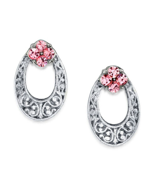 Silver Tone Light Crystal Oval Stud Earring