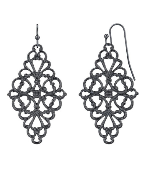 Black-Tone Filigree Diamond Drop Earrings