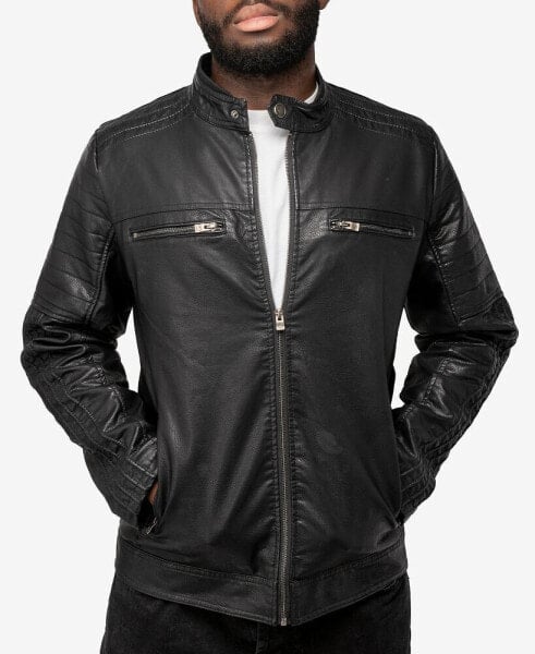 Men's Grainy Polyurethane Leather Moto Jacket