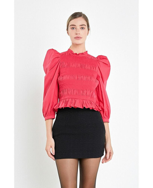 Women's Smocking Detail Poplin Blouse