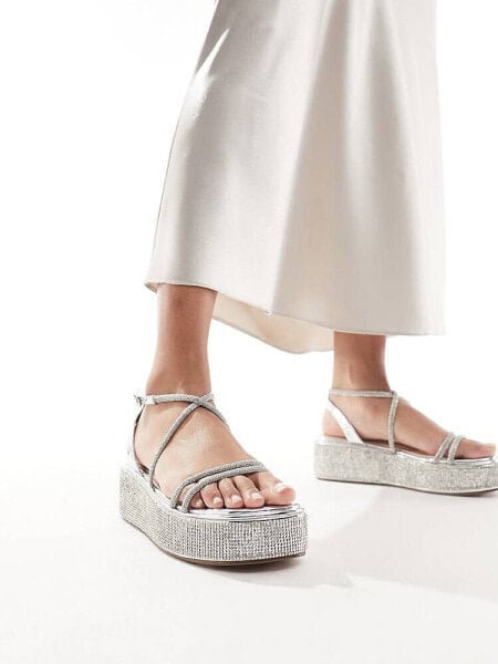Simmi London Sea chunky flat sandal in embellished silver