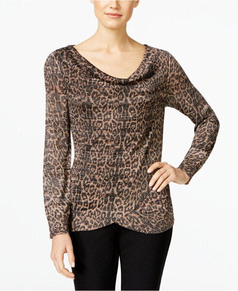 INC International Concepts Sweater Long Sleeve Leopard Print Black XL