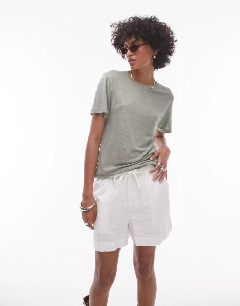 Topshop linen tee in khaki