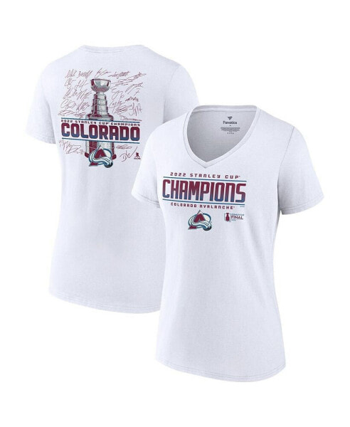 Women's White Colorado Avalanche 2022 Stanley Cup Champions Signature Roster V-Neck T-shirt