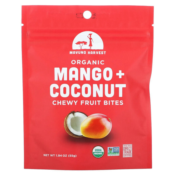Конфеты Mavuno Harvest Органические Жевательные Фруктовые Батончики Манго + Кокос 55 г