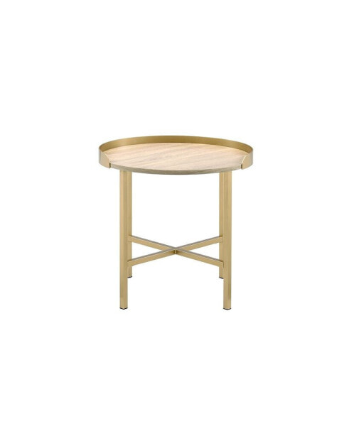 Mithea End Table, Oak Table Top & Gold Finish