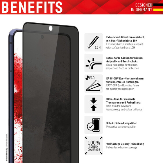 E.V.I. Displex Privacy Full Cover Screen Protector (10H) for Samsung Galaxy S22 Ultra - Eco Mounting Frame - Privacy Filter - Tempered Glass - scratch resistant protective film - case friendly - Samsung - Galaxy S22 Ultra - Dry application - Impact resistant - S