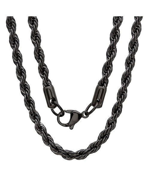 Men's black IP Plated Stainless Steel Rope Chain 24" Necklace