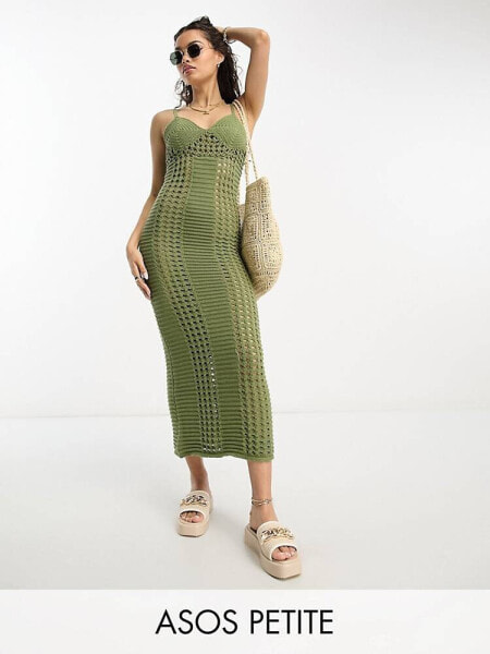 ASOS DESIGN Petite crochet maxi dress in khaki