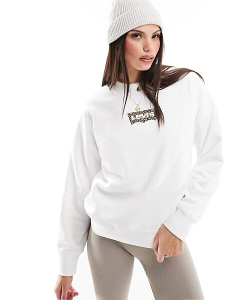 Levi's sweatshirt with leopard print logo in white