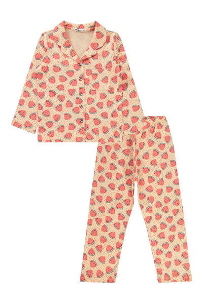 Kız Çocuk Pijama Takımı 6-9 Yaş Yumuşak Şeftali