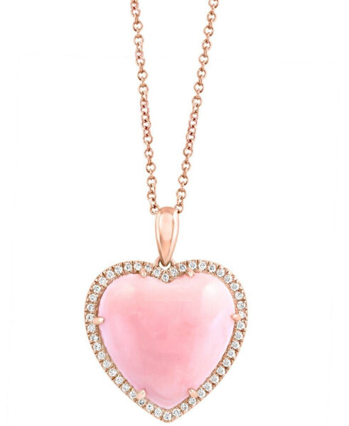 EFFY® Pink Opal (10-9/10 ct. t.w.) & Diamond (1/5 ct. t.w.) Heart 18" Pendant Necklace in 14k Rose Gold