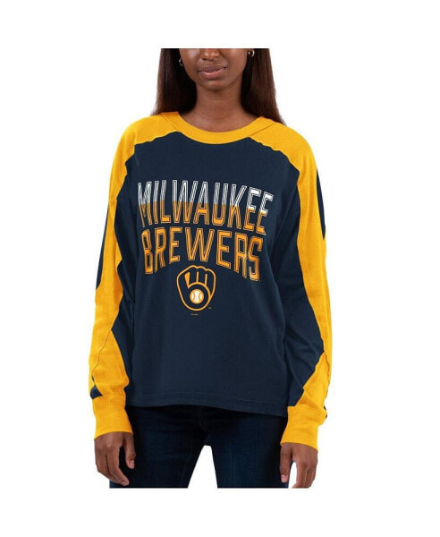 Women's Navy, Gold Milwaukee Brewers Smash Raglan Long Sleeve T-shirt