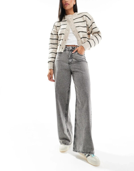 JJXX Tokyo high waisted wide leg jeans in grey acid wash