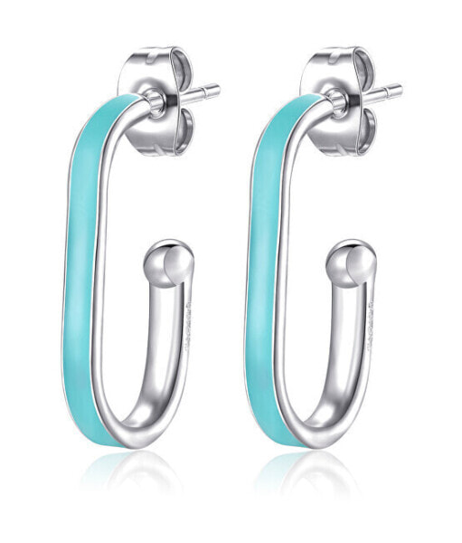 Steel oval earrings with turquoise enamel Vibes SVB26