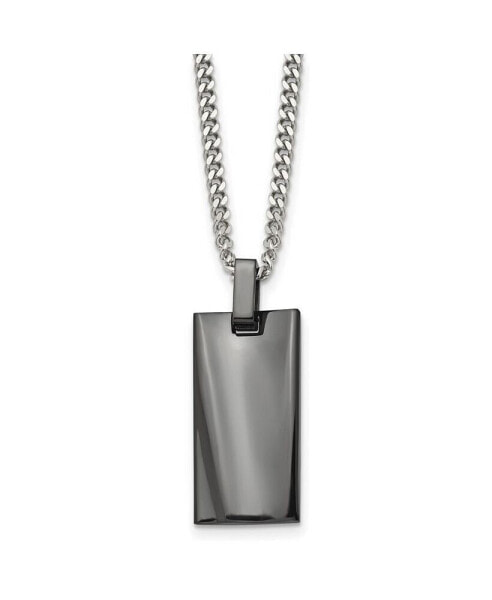 Chisel polished Black IP-plated Rectangle Dog Tag Curb Chain Necklace