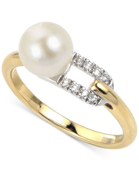 Cultured Freshwater Pearl (7mm) & Lab-Created White Sapphire (1/10 ct. t.w.) Buckle Ring in Sterling Silver & 14k Gold-Plate