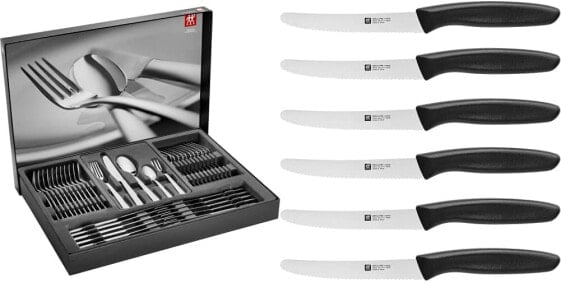 ZWILLING Cutlery set, 30 pieces, for 6 people, 18/10 stainless steel/high-quality blade steel & knife set, 6 pieces, kitchen knife, blade length: 12 cm, stainless special steel/plastic handle, twin grip.