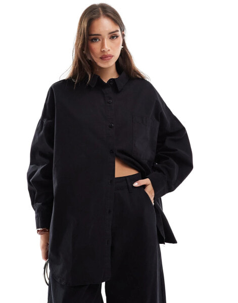 ASOS DESIGN washed shirt co-ord in black