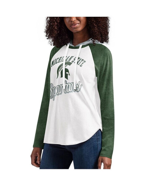 Women's White, Green Michigan State Spartans From the Sideline Raglan Long Sleeve Hoodie T-shirt
