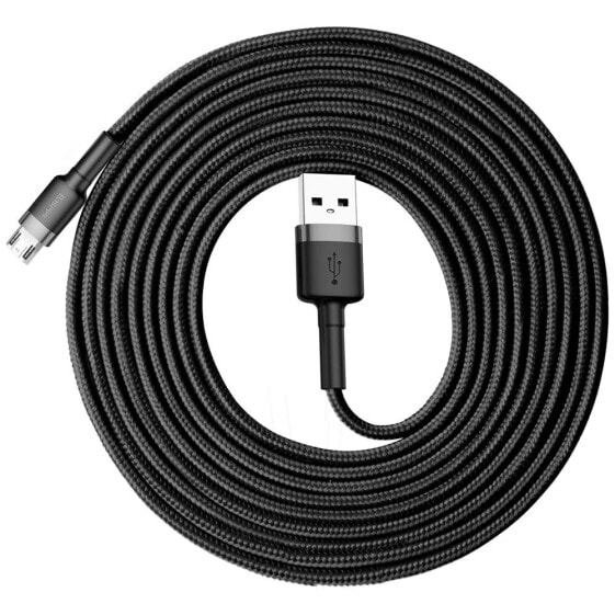 Wytrzymały nylonowy kabel przewód USB microUSB 2A 3M czarno-szary