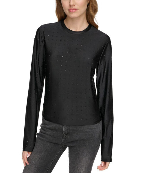 Women's Studded Crewneck Long-Sleeve Top