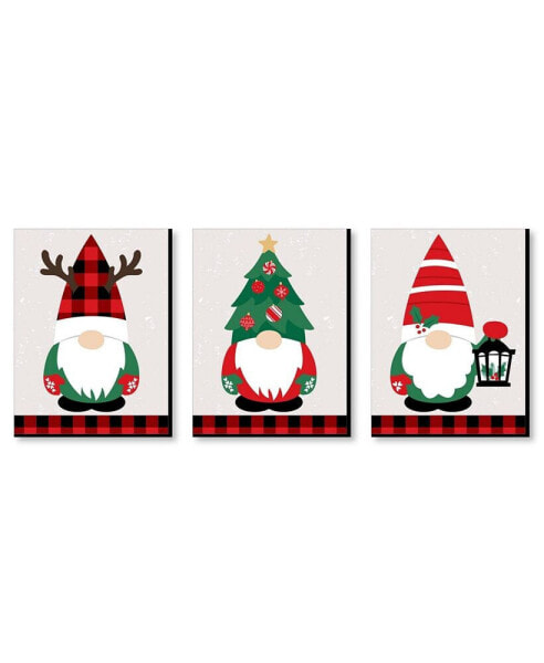 Red and Green Holiday Gnomes - Christmas Wall Art Room Decor - 7.5" x 10" - 3 Ct