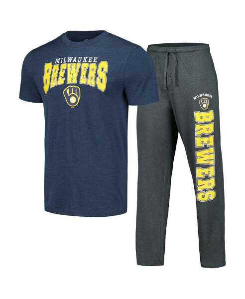 Men's Charcoal, Navy Milwaukee Brewers Meter T-shirt and Pants Sleep Set