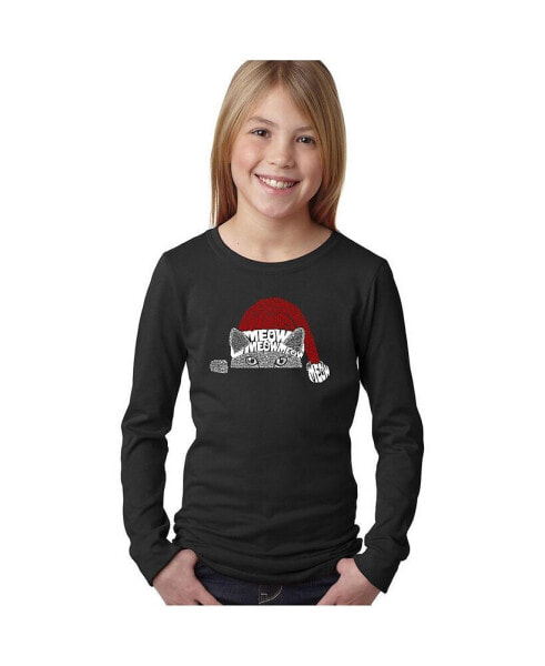 Christmas Peeking Cat - Girl's Child Word Art Long Sleeve T-Shirt