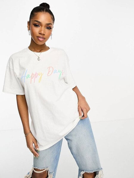 In The Style Happy Days motif t-shirt in white