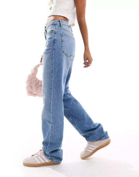 Vila high waist straight leg jeans in medium blue denim