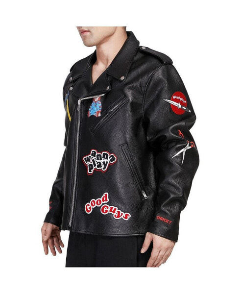 Men's Black Chucky Wanna Play Biker Full-Zip Jacket