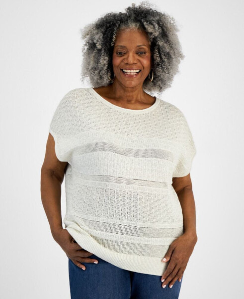 Plus Size Dolman-Sleeve Metallic Sweater, Created for Macy's