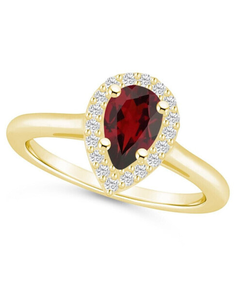 Garnet (1-1/10 ct. t.w.) and Diamond (1/5 ct. t.w.) Halo Ring in 14K Yellow Gold
