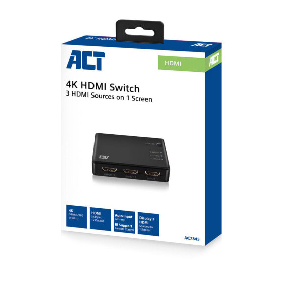 ACT AC7845 - HDMI - Black - 60 Hz - 1920 x 1080 (HD 1080) - 3840 x 2160 - 1080p - 2160p - 3840 x 2160 pixels