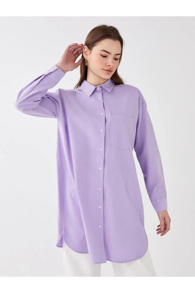 LCW Modest Düz Uzun Kollu Oversize Kadın Gömlek Tunik