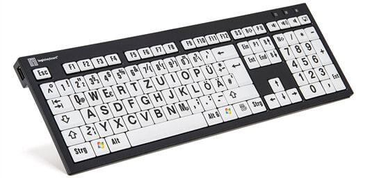 Logickeyboard XL Print - Full-size (100%) - Wired - USB - QWERTZ - Black - White