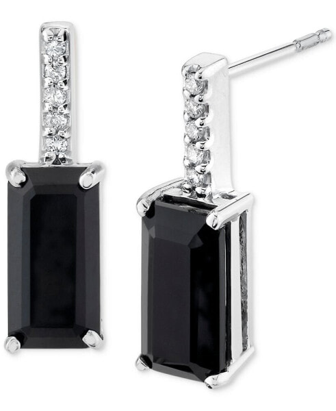 Onyx Emerald-Cut & Diamond Accent Drop Earrings in Sterling Silver