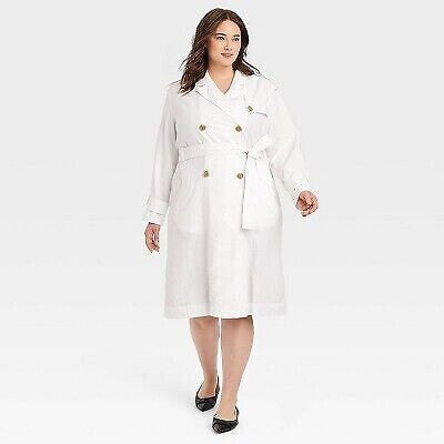 Women's Linen Trench Coat - A New Day White XXL
