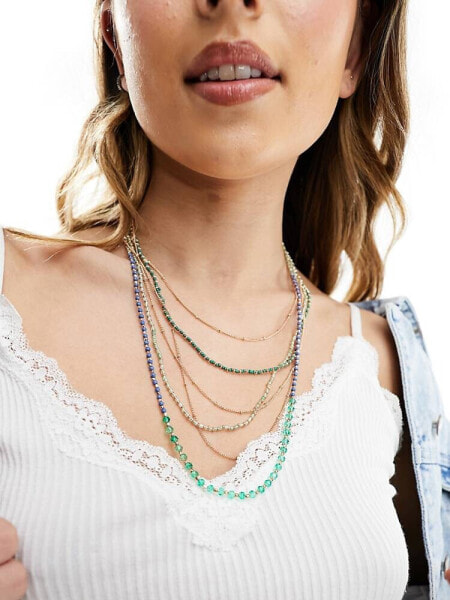 Accessorize layered beaded necklace in green